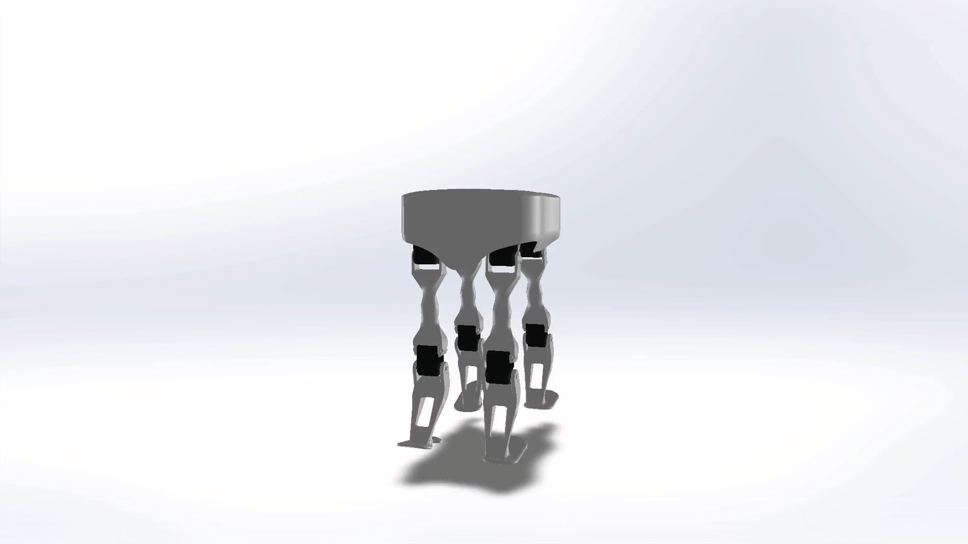 SolidWorks render of the assembled quadruped